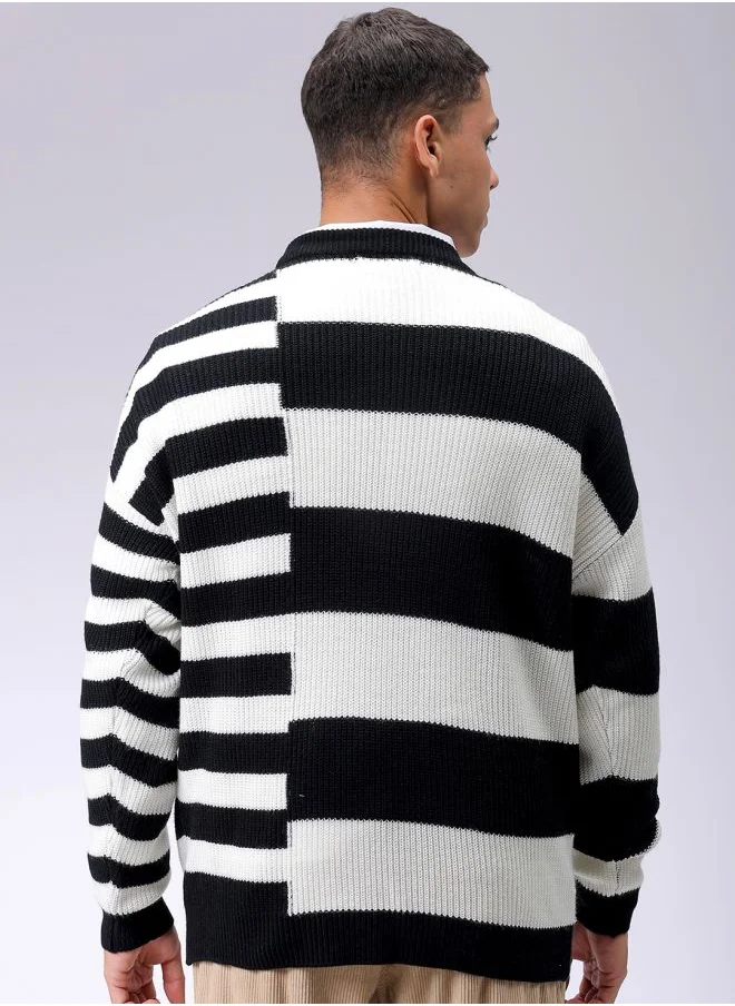 The Indian Garage Co Men Oversized Striped Crew Neck Sweater