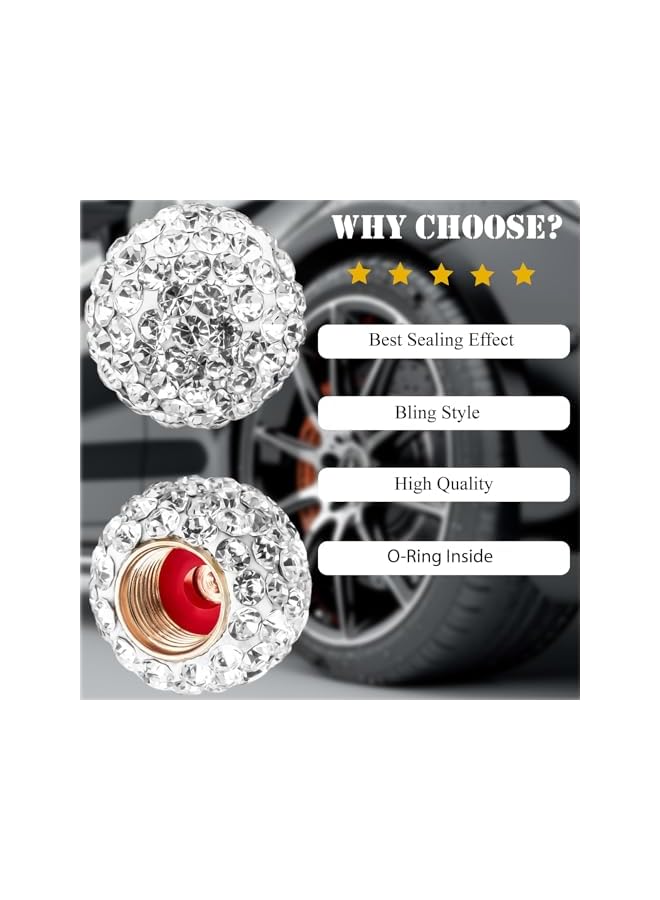 S-TOP 4PCS Bling Rhinestone Crystal Tire Valve Stem Caps - Sparkly Diamond-Like Car Wheel Caps for Women, Universal Fit Decorative Tire Accessories, Ideal Gift for Her - Image 1