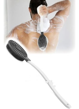 MAİN SHOP Main Shop Double Sided Long Handle Body and Massage Brush Bath Back Scrubber with Silicone Massage  - Image 1