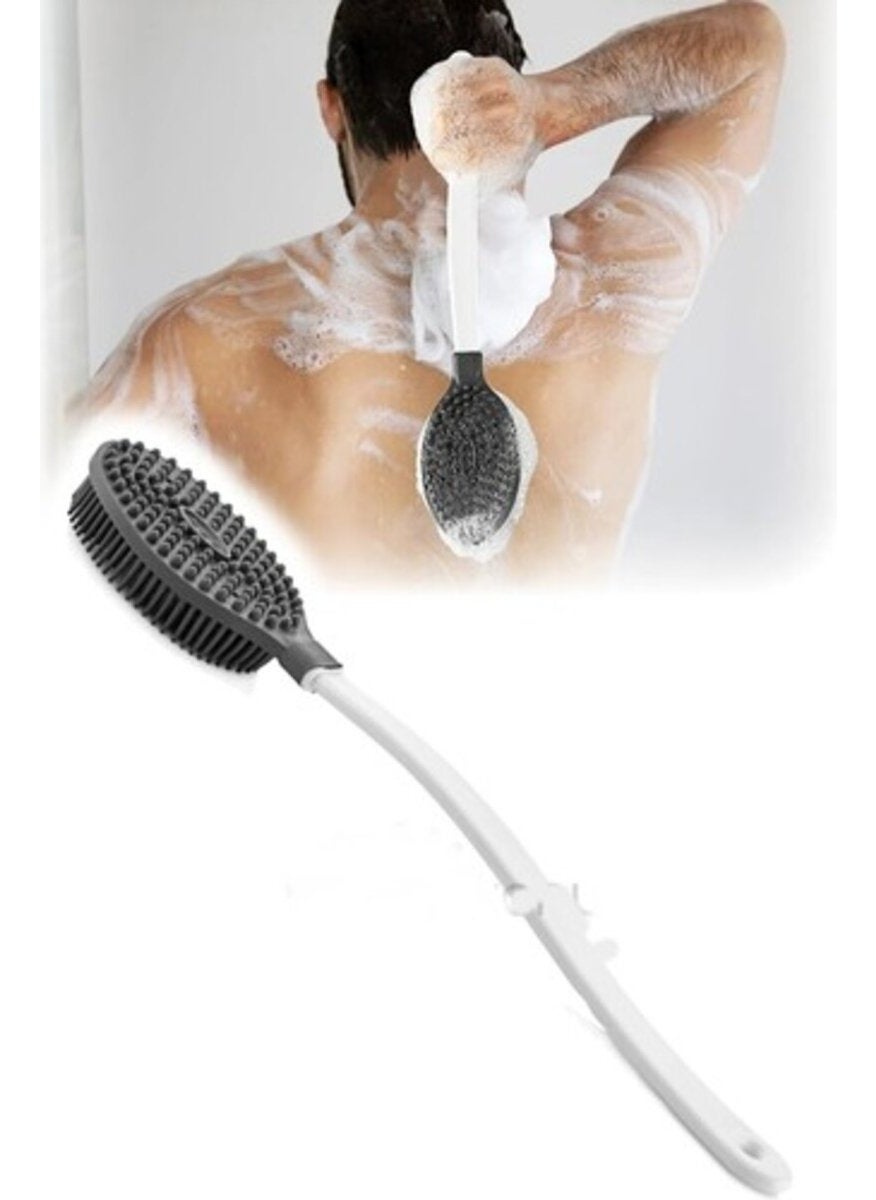 MAİN SHOP Main Shop Double Sided Long Handle Body and Massage Brush Bath Back Scrubber with Silicone Massage  - Image 1