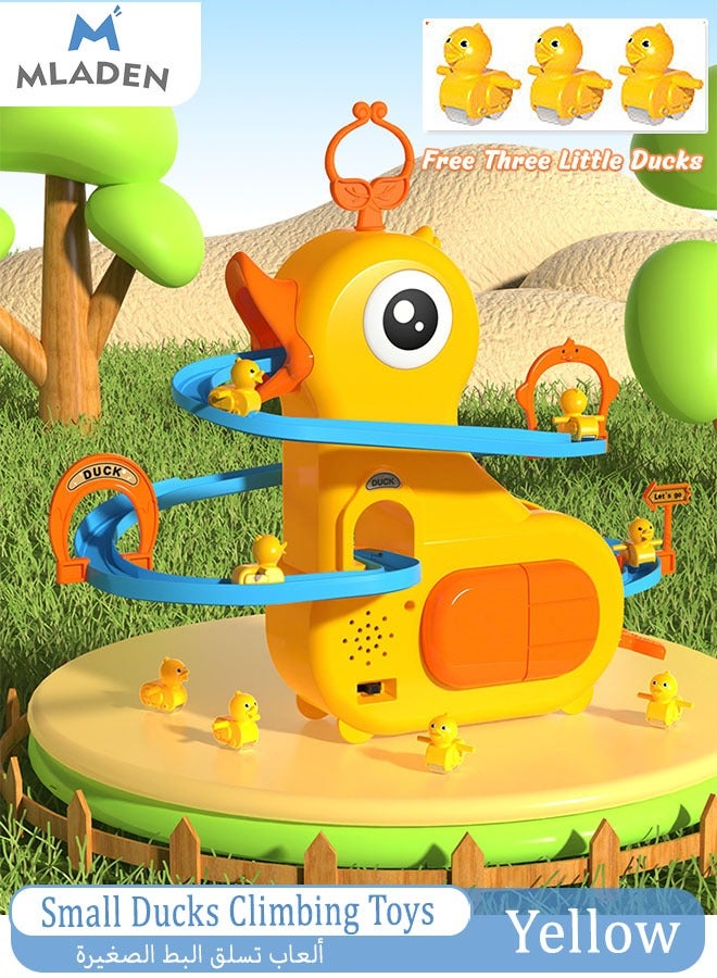 MLADEN Kids Track toys, Small Ducks Climbing Toys, Electric Educational Toys for Kids Yellow Duck Climbing Stairs Slide Track Toys with Light and Music  - Image 1
