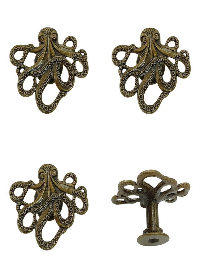 LLDYNW 4 pcs Octopus Drawer Knobs Creative Shape Drawer Knobs Single Hole Pulls Handles for Cupboard Dresser Wardrobe Handles (Bronze) - Image 1