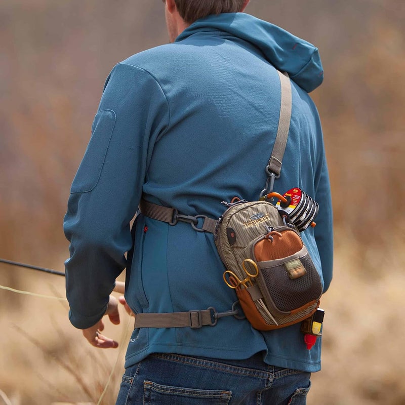 FishPond San Juan Vertical Fly Fishing Chest Pack, Fits up to Two Tackle or Fly Boxes, Lightweight Fishing Bag with Padded Neck Strap – Sand/Saddle Brown - Image 3