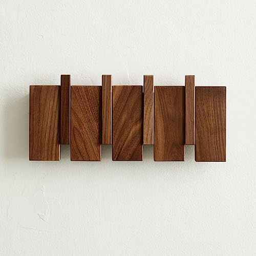 QUELLANCE Wooden Coat Hooks Wall Mounted, Coat Rack Hanger Wall Mount with 4 Hooks, Heavy Duty Coat Hooks for Hanging Coats/Keys/Hats/Robe&Towels/Plants/Bags, Home Decor Gift, Walnut - Image 1