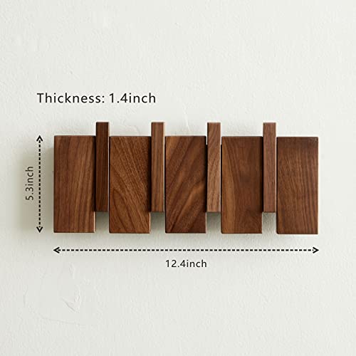 QUELLANCE Wooden Coat Hooks Wall Mounted, Coat Rack Hanger Wall Mount with 4 Hooks, Heavy Duty Coat Hooks for Hanging Coats/Keys/Hats/Robe&Towels/Plants/Bags, Home Decor Gift, Walnut - Image 3