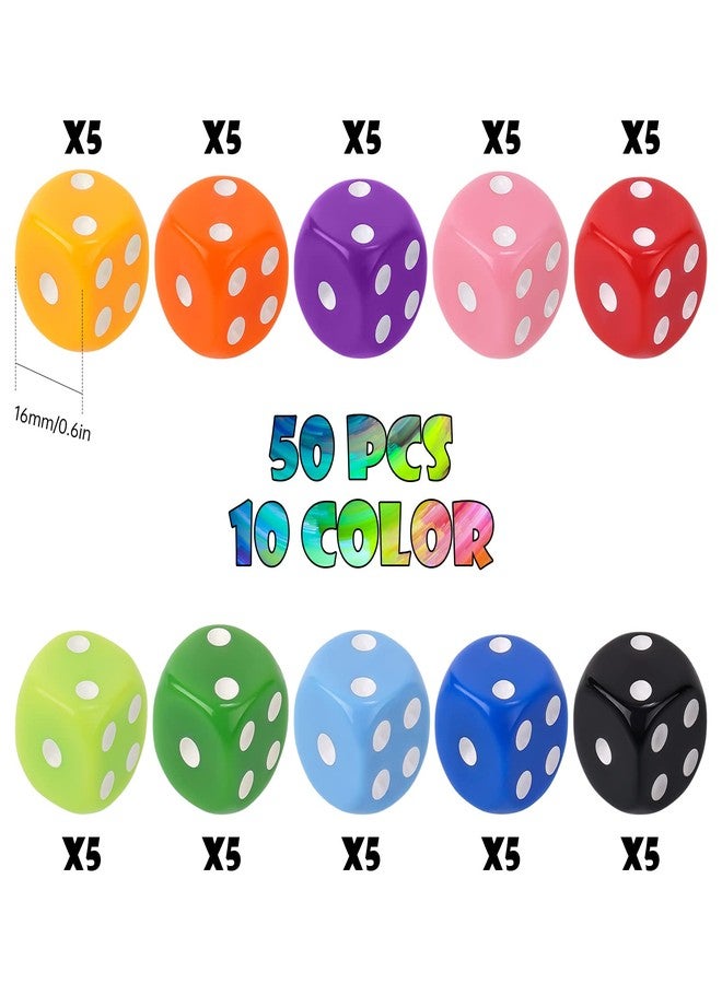 NiToy Game Dice Set 16MM 50PCS 6-Sided Solid Vintage Colors Standard Round Corner Dices for Board Game, Party, Holidays, Family Game (10 Mix Colors) - Image 2