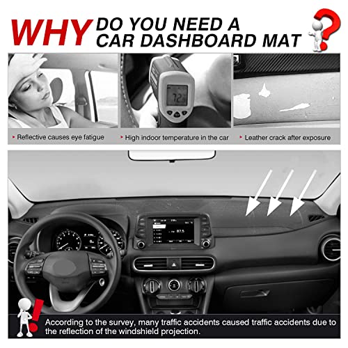 Autorder Dashboard Cover Mat for Hyundai Kona 2018-2021 2022 2023 Accessories Dash Cover Flannel Dash Mat Sunshade Glare UV Rays Protector (Without Hud) - Image 2
