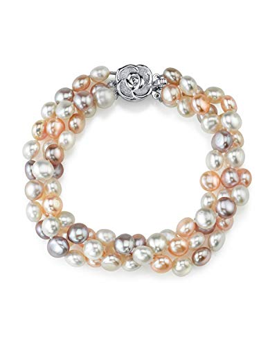 The Pearl Source 5-6mm Genuine Multicolor Freshwater Cultured Pearl Bracelet for Women - Image 1