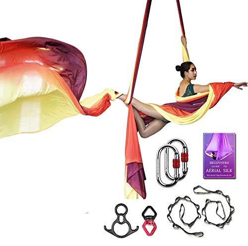 SYCYKA Aerial Silks Deluxe Equipment Set for Aerial Yoga, Aerial Yoga Hammock, Aerial Acrobatic,Circus Arts, Aerial Dance(L:10m W:2.8m） (Gradual Change Red) - Image 1