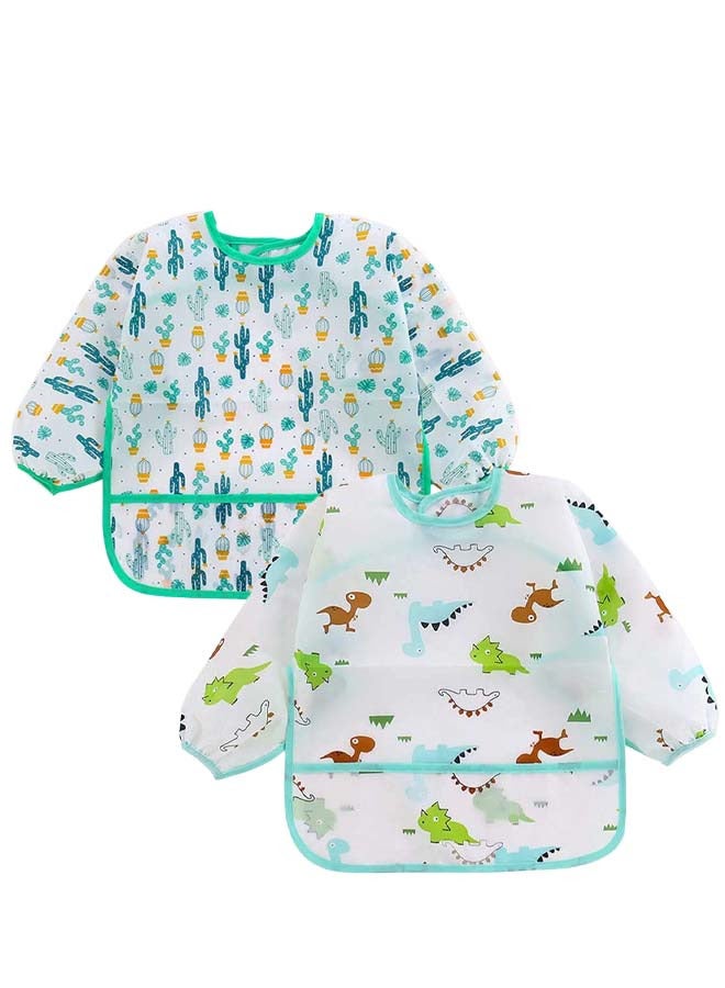 VIUAUAX 2 Pcs Infant Toddler Baby Waterproof Sleeved Bib, Long Sleeved Baby Toddler Bibs Waterproof Sleeved Bib,Baby Bibs,Art Smock Apron , 3-24 Months - Image 1