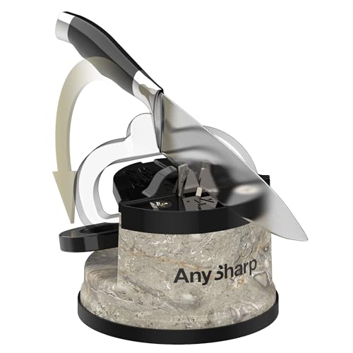 AnySharp – Editions – Hands Free Knife Sharpener - Easy to Use Sharpening Tool with PowerGrip Suction Base and 20-Degree Pre-Set Angle - for All Knives: Chef's, Serrated, and Hardened Steel - Stone - Image 2
