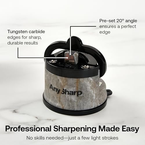 AnySharp – Editions – Hands Free Knife Sharpener - Easy to Use Sharpening Tool with PowerGrip Suction Base and 20-Degree Pre-Set Angle - for All Knives: Chef's, Serrated, and Hardened Steel - Stone - Image 4
