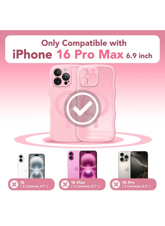كبرارو جراب لهاتف iPhone 16 Pro Max للنساء والفتيات، مُحسّن [حماية كاملة للكاميرا] [متوافق مع MagSafe] جراب هاتف شفاف غير لامع لطيف متموج لهاتف iPhone 16 Pro Max، وردي خوخي - Image 2