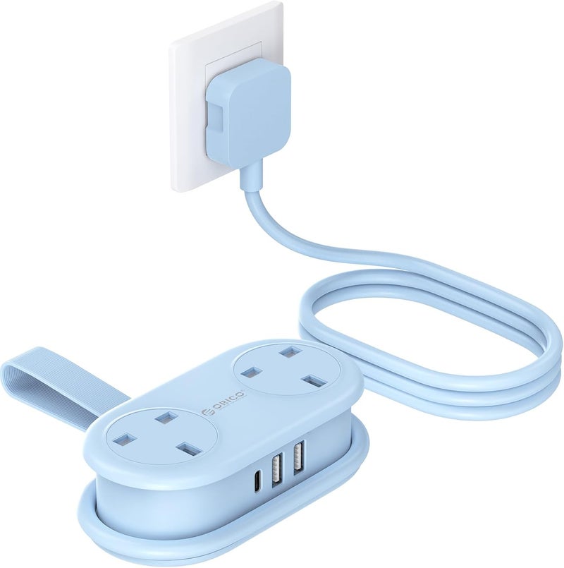 Orico Travel Power Strip, 2 Outlets 3 USB Ports (1 USB C), 3250W 13A, Compact and Rollable Extension Cord for Hotel Travel Essentials Cruise Approved Power Strip-AP3 - Image 1