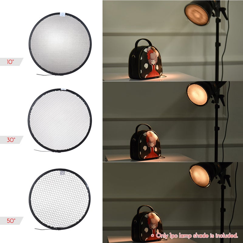 Studio Light Reflector: 7" High-quality Aluminum - Silver Reflective Surface Light Modifier With 3pcs 10°/30°/50° Honeycomb Grids for Portrait Pet Flower Still Life Photography - Image 4