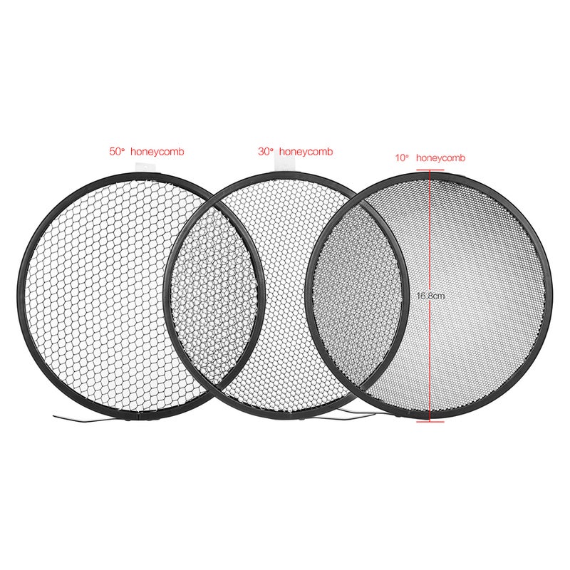 Studio Light Reflector: 7" High-quality Aluminum - Silver Reflective Surface Light Modifier With 3pcs 10°/30°/50° Honeycomb Grids for Portrait Pet Flower Still Life Photography - Image 5