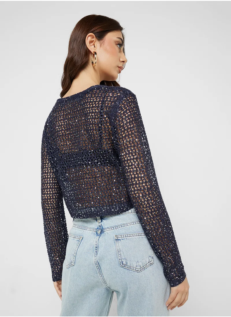 فيرو مودا Glitter V-Neck Cardigan
