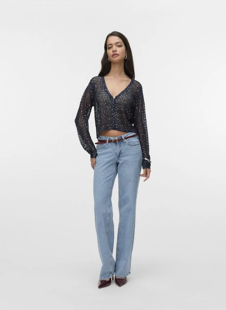 VERO MODA VMLEILANI GLITTER LS V-NECK SHORT CARDI
