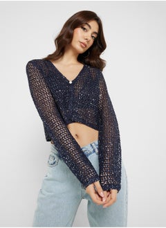 VERO MODA VMLEILANI GLITTER LS V-NECK SHORT CARDI  - Image 1