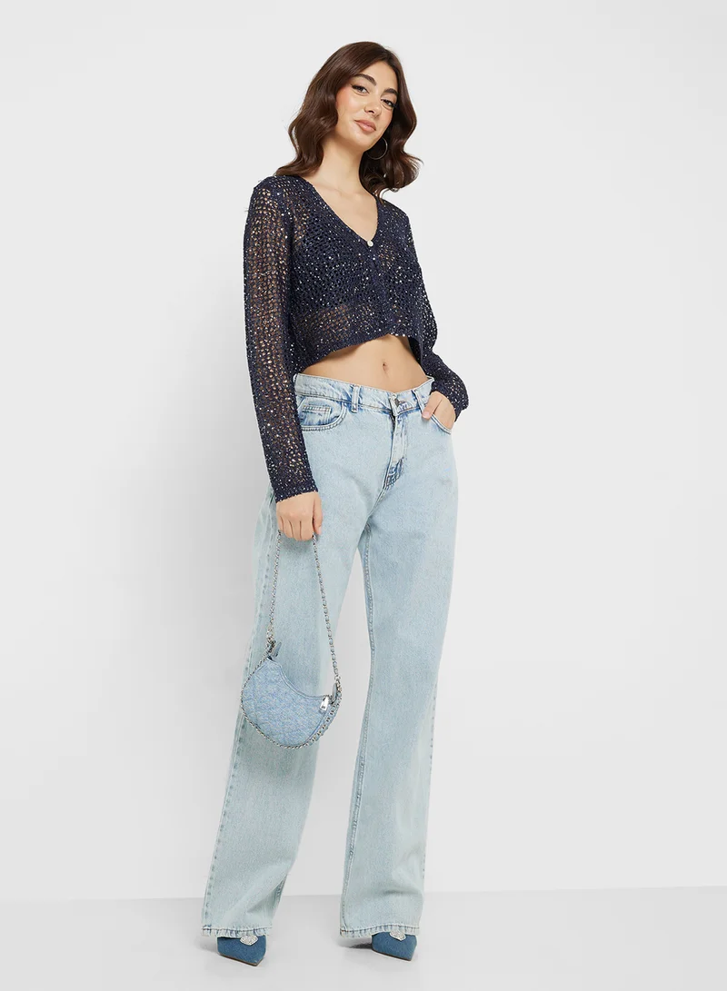 VERO MODA VMLEILANI GLITTER LS V-NECK SHORT CARDI