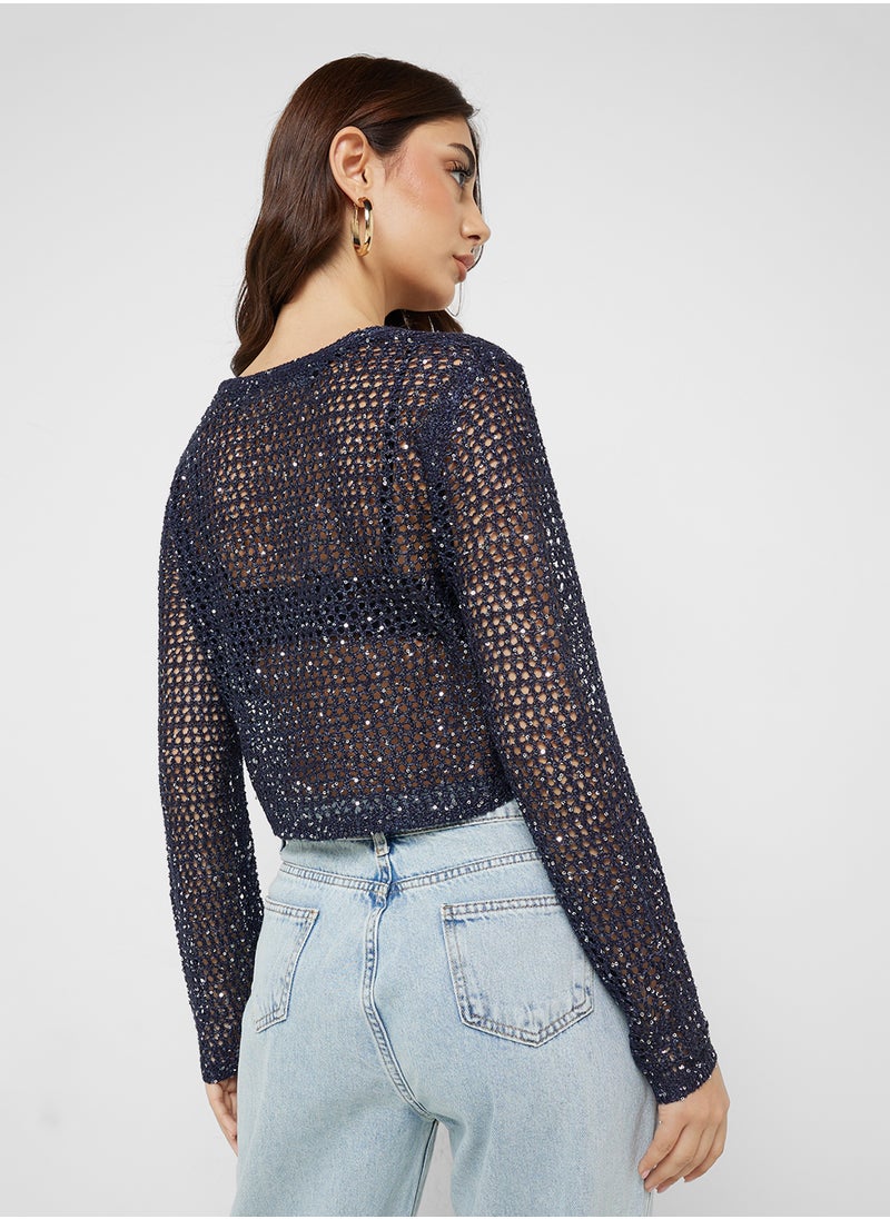 VERO MODA VMLEILANI GLITTER LS V-NECK SHORT CARDI  - Image 2