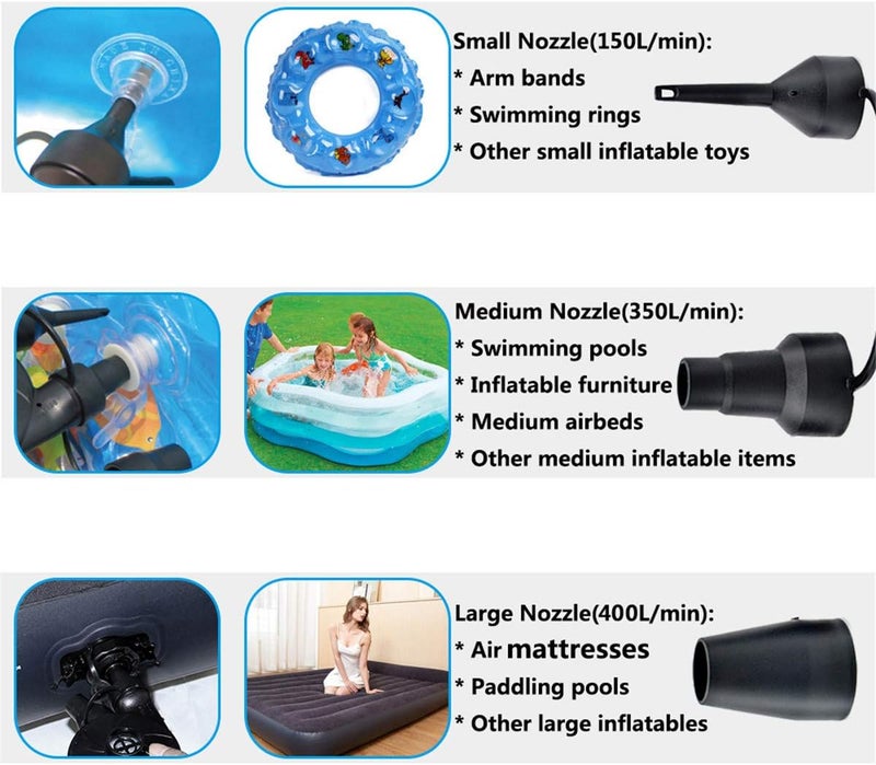 BOMPOW Electric Air Pump for Inflatables Air Mattress Pump Bed Pool Toy Raft Boat Quick Pump Black (AC Pump(130W)) - Image 4
