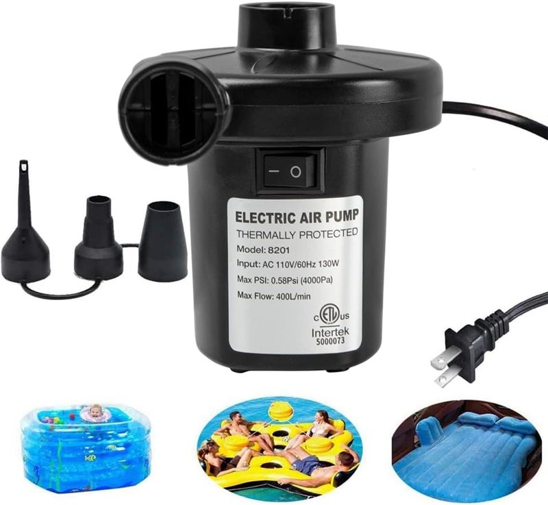 BOMPOW Electric Air Pump for Inflatables Air Mattress Pump Bed Pool Toy Raft Boat Quick Pump Black (AC Pump(130W)) - Image 1