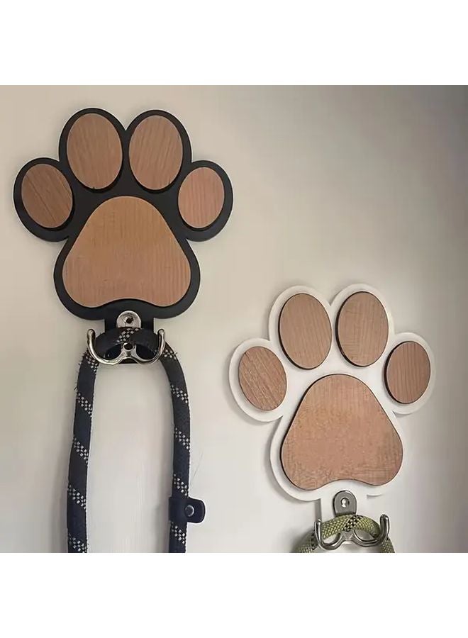Black And White Paw Print Wooden Dog Leash Hook Wall Hanger For Collars Coats Pet Accessories Home Organizer - Image 1