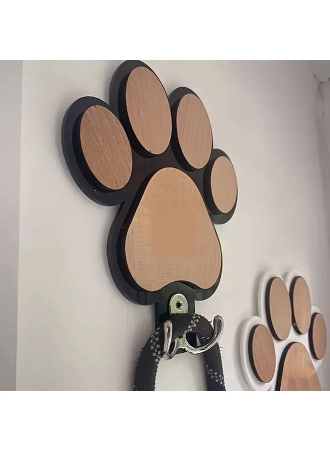 Black And White Paw Print Wooden Dog Leash Hook Wall Hanger For Collars Coats Pet Accessories Home Organizer - Image 4