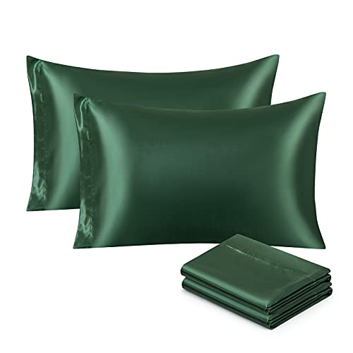 Ersmak Satin Pillowcase Standard Set of 4, Ultra Soft & Silky Satin Pillow Cases for Hair and Skin, Wrinkle Fade Resistant Pillow Covers with Envelope Closure (Dark Green) - Image 1