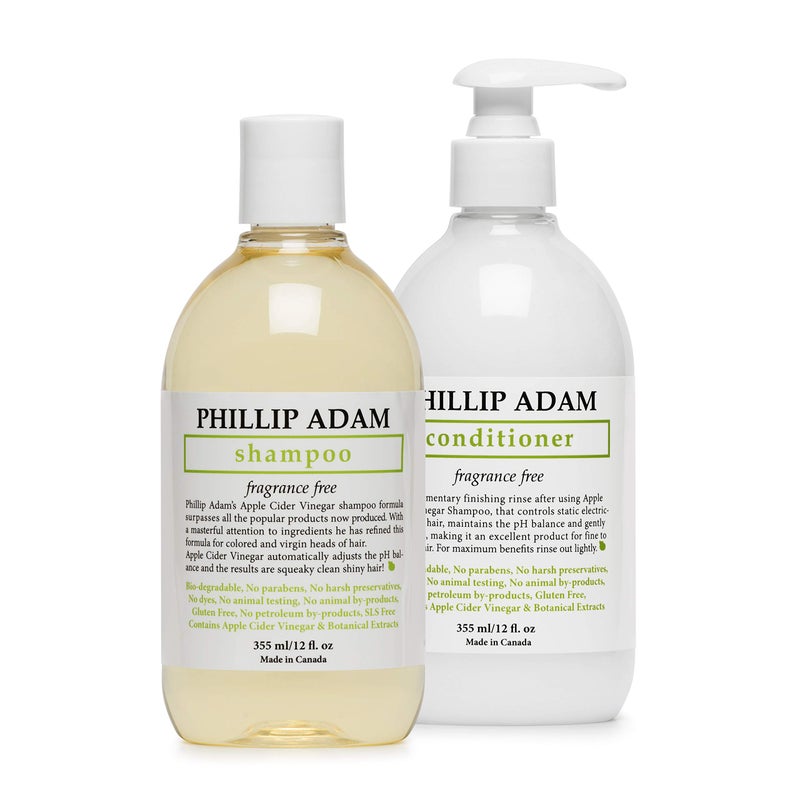 Phillip Adam Fragrance Free Shampoo and Conditioner Set with Apple Cider Vinegar  pH Balancing  Enhance Shine and Smoothness 12 Ounce Each