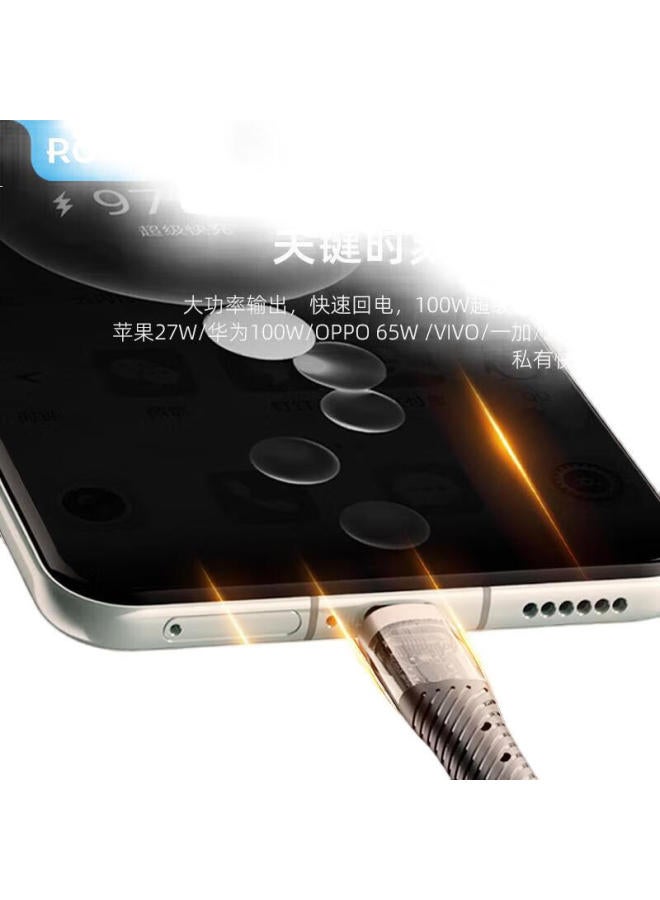 Rock Iphone 16/15 Charging Cable, Three-In Data Cable, One-To Type-C, Full Protocol Pd/Fcp/Scp/Oc, 100W Fast Charging, For Apple/Huawei/Android, 1.5M, Black - Image 3