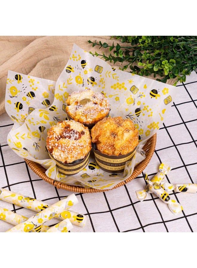 KVCSYAW 100 Pcs Wax Paper Sheets for Food, Bee Day Wax Paper for Food Sandwich Wrap Paper Deli Wraps, Waterproof Oil-proof Picnic Basket Liners with Bee Pattern for Kitchen Handmade Food - Image 5
