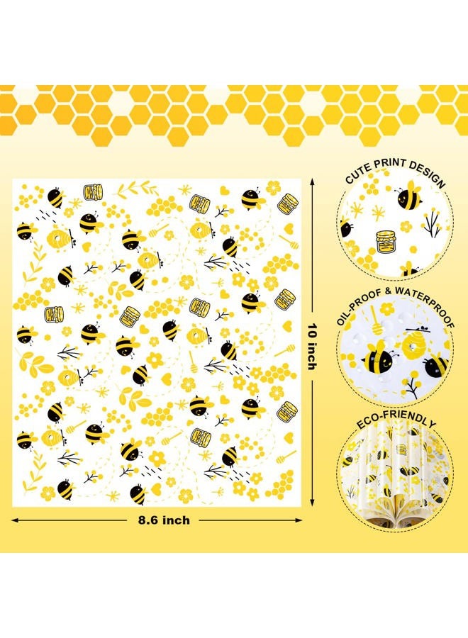 KVCSYAW 100 Pcs Wax Paper Sheets for Food, Bee Day Wax Paper for Food Sandwich Wrap Paper Deli Wraps, Waterproof Oil-proof Picnic Basket Liners with Bee Pattern for Kitchen Handmade Food - Image 3