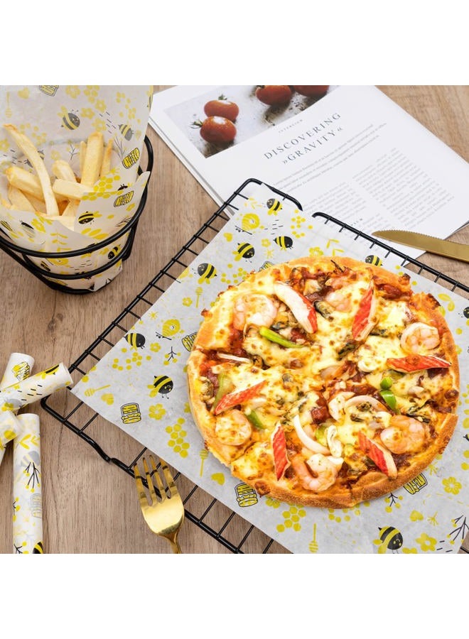 KVCSYAW 100 Pcs Wax Paper Sheets for Food, Bee Day Wax Paper for Food Sandwich Wrap Paper Deli Wraps, Waterproof Oil-proof Picnic Basket Liners with Bee Pattern for Kitchen Handmade Food - Image 4