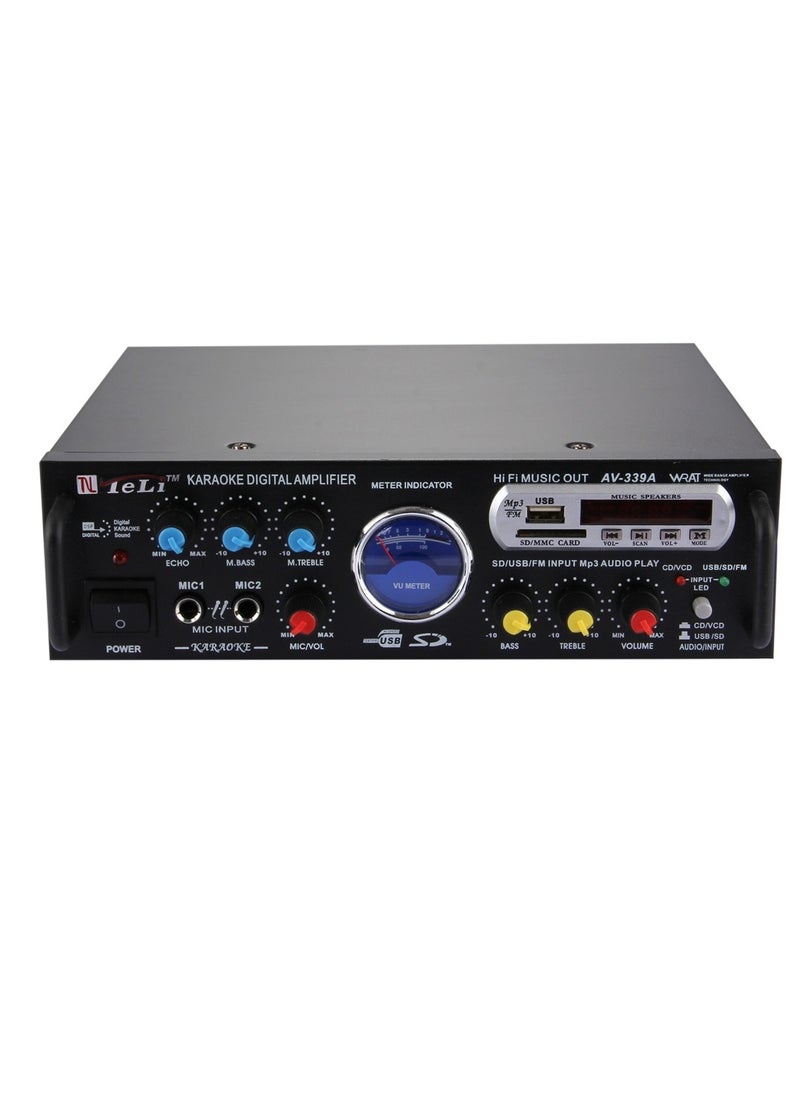 Teli AV-339A 2CH HiFi Stereo Audio Amplifier with Remote Control, Support FM / SD / MP3 Player / USB / Display / Meter Indicator, AC 220V / DC 12V  - Image 1