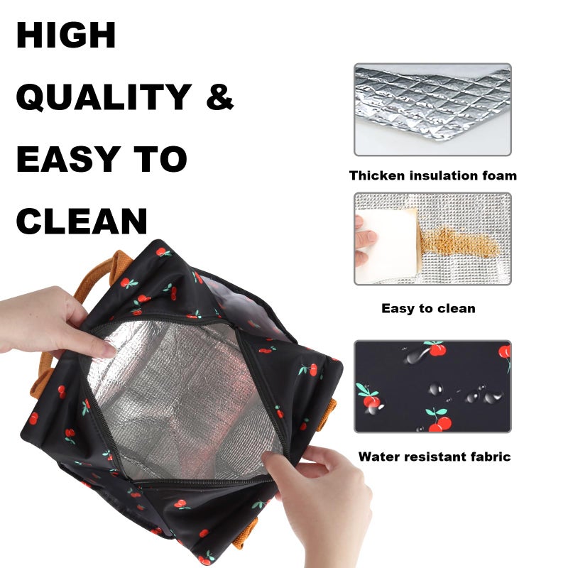 Joymee Lunch Bag Women Insulated Lunch Box Reusable Leakproof Large Spacious Cooler Tote for Women Men Adult with Bottle Holder and Side Pockets for Work Office Travel Picnic - Cherry - Image 4