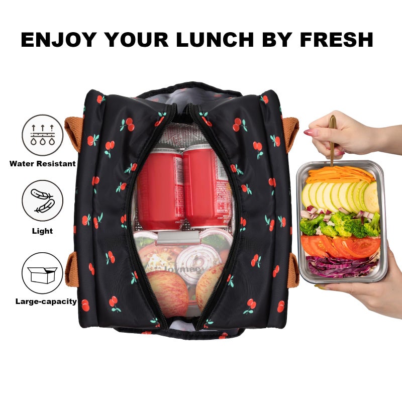 Joymee Lunch Bag Women Insulated Lunch Box Reusable Leakproof Large Spacious Cooler Tote for Women Men Adult with Bottle Holder and Side Pockets for Work Office Travel Picnic - Cherry - Image 3