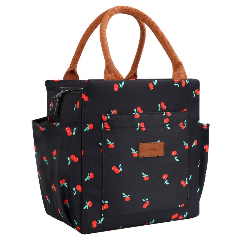 Joymee Lunch Bag Women Insulated Lunch Box Reusable Leakproof Large Spacious Cooler Tote for Women Men Adult with Bottle Holder and Side Pockets for Work Office Travel Picnic - Cherry - Image 1