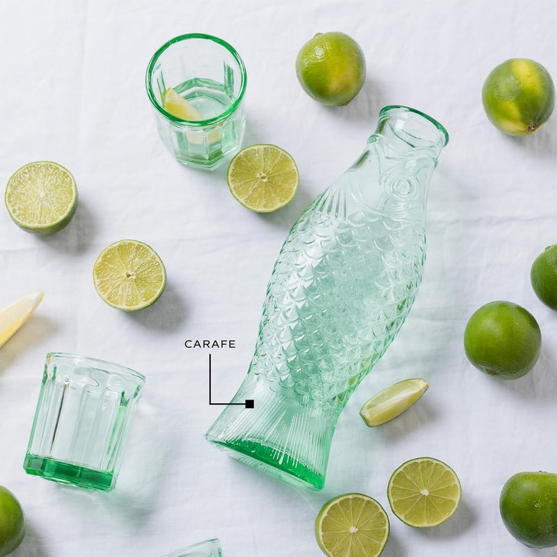 Serax Glass Water Pitcher | Fish & Fish glassware by Paola Navone | Wine Carafe Decanter 28.74 fl oz | Clear Green Bottle Container for hot & cold Drinks | Fridge Beverage Dispenser, Suitable as Vase - Image 3