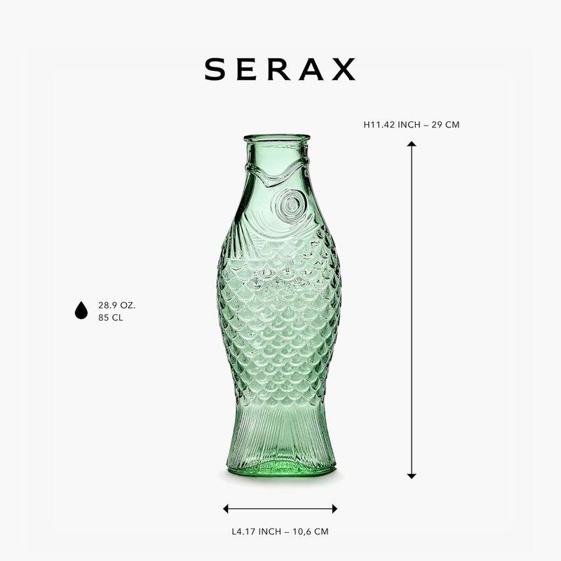 Serax Glass Water Pitcher | Fish & Fish glassware by Paola Navone | Wine Carafe Decanter 28.74 fl oz | Clear Green Bottle Container for hot & cold Drinks | Fridge Beverage Dispenser, Suitable as Vase - Image 1