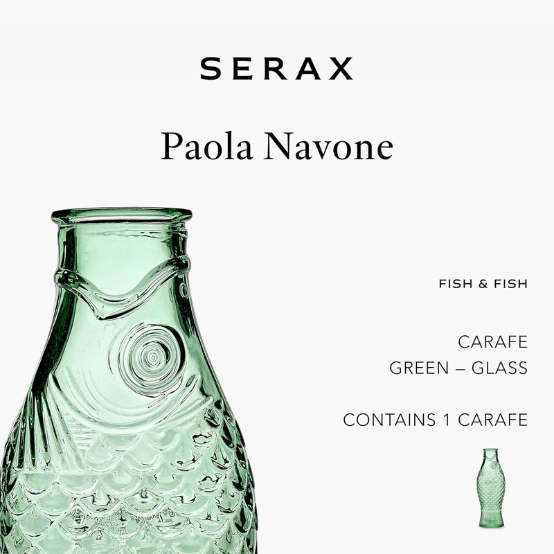 Serax Glass Water Pitcher | Fish & Fish glassware by Paola Navone | Wine Carafe Decanter 28.74 fl oz | Clear Green Bottle Container for hot & cold Drinks | Fridge Beverage Dispenser, Suitable as Vase - Image 2