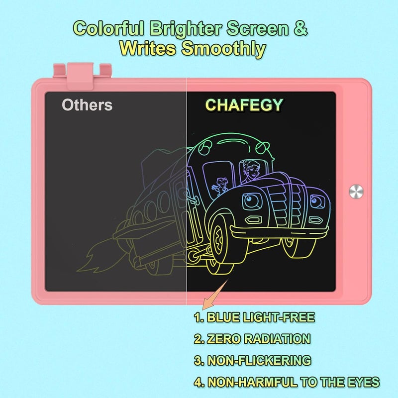 لوح كتابة LCD للأطفال، لوحة رسم ملونة، لوحة رسم، ألعاب تعليمية للأولاد والبنات من عمر 3-6 سنوات هدية (وردي، 10.5 بوصة) - Image 3