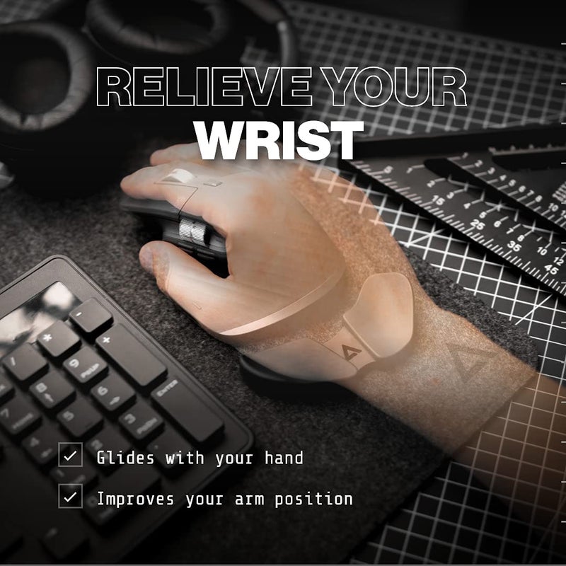 DELTAHUB Carpio 2.0 - Left-Handed Truly Ergonomic Wrist Rest for Mouse, Carpal Tunnel Support, Pain Relief, Anti-Fatigue, Easy Glide, Sleek, Office Computer, Laptop, Gaming - Large, Black - Image 3