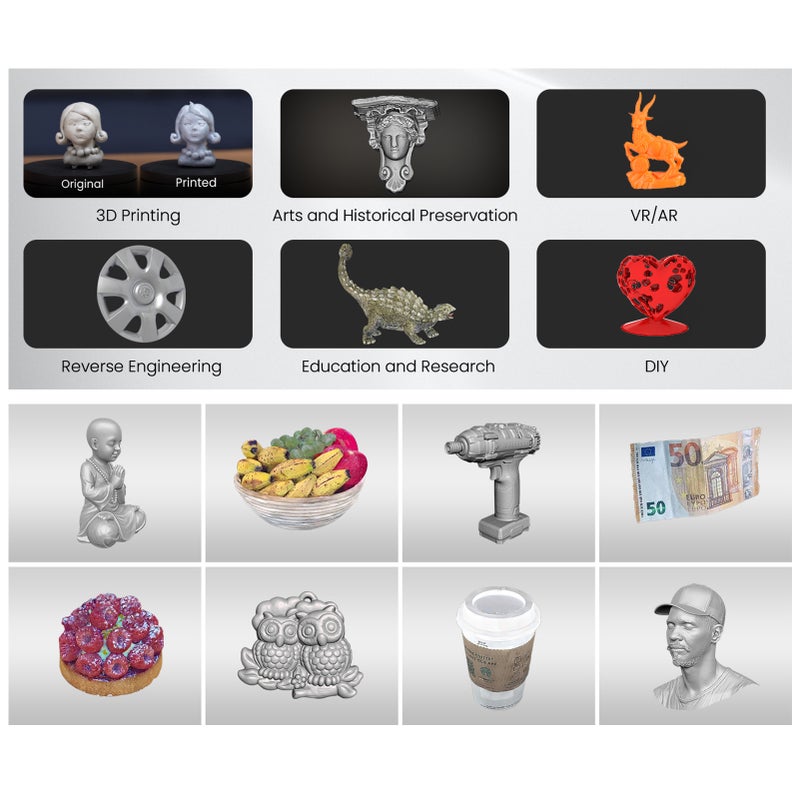 INSPIRE 3D Scanner Portable 3D Model Scanning 18 fps Scan Speed Support 0.2mm Precision High Fidelity Color Scans Handheld and Desktop with Class 1 Infrared Light USB-C/WiFi-6 Connection with Smartphone and Laptop for Reverse Engineering Model Design Standard Version - Image 2