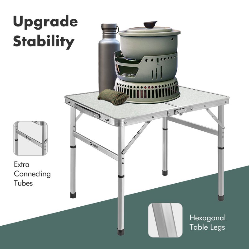 VILLEY Folding Camping Table, 2ft Small Portable Lightweight Outdoor Table with Aluminum Adjustable Legs for Travel Picnic Cooking Beach - Image 4