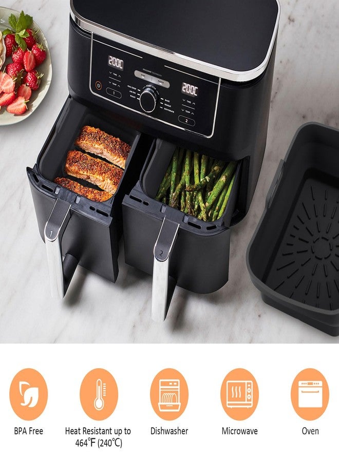 ddLUCK 2Pcs Air Fryer Silicone Liners for Ninja SL401 /DZ201/ DZ401/ DZ550 8-10 QT, Reusable Liners for COSORI, Chefman, Instant Air Fryer, Silicone Air Fryer Basket Liners with Magnetic Cheat Sheet, Black - Image 2