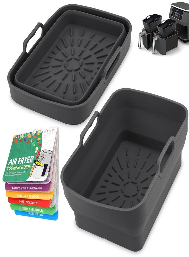 ddLUCK 2Pcs Air Fryer Silicone Liners for Ninja SL401 /DZ201/ DZ401/ DZ550 8-10 QT, Reusable Liners for COSORI, Chefman, Instant Air Fryer, Silicone Air Fryer Basket Liners with Magnetic Cheat Sheet, Black - Image 1