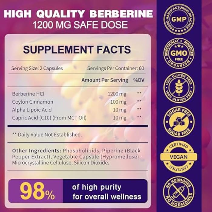 ZEBORA Premium Berberine HCL Supplement 1200 mg, Berberine GLP-1 Support with Ceylon Cinnamon, ALA & Capric Acid, Supports Immune & Antioxidant, Non-GMO, 120 Capsules - Image 2