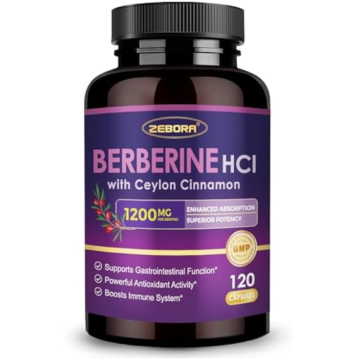 ZEBORA Premium Berberine HCL Supplement 1200 mg, Berberine GLP-1 Support with Ceylon Cinnamon, ALA & Capric Acid, Supports Immune & Antioxidant, Non-GMO, 120 Capsules - Image 1